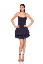 KNIT POPLIN STRAP DROP WAIST MINI DRESS - MIDNIGHT