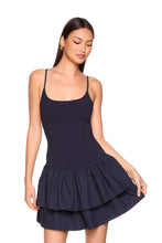 KNIT POPLIN STRAP DROP WAIST MINI DRESS - MIDNIGHT