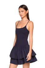 KNIT POPLIN STRAP DROP WAIST MINI DRESS - MIDNIGHT