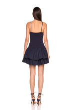KNIT POPLIN STRAP DROP WAIST MINI DRESS - MIDNIGHT