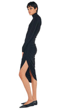 TURTLENECK SIDE DRAPE DRESS - Black