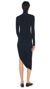 TURTLENECK SIDE DRAPE DRESS - Black