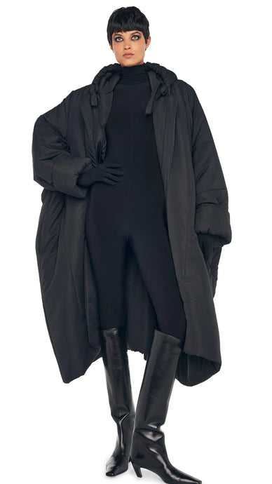 HOODED BLANKET COAT - Black