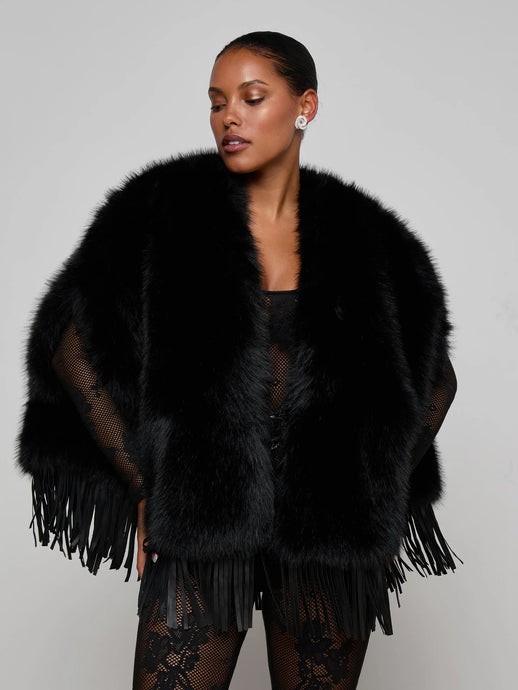 NATHALIA FAUX FUR CAPE - Black