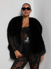 NATHALIA FAUX FUR CAPE - Black