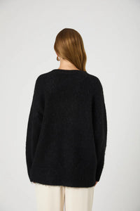 FLUFFY KNIT OVERSIZED SWEATER - Black