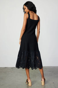 CONTRAST LACE KNIT DRESS - Black