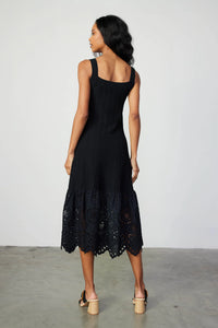 CONTRAST LACE KNIT DRESS - Black