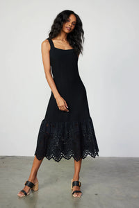 CONTRAST LACE KNIT DRESS - Black