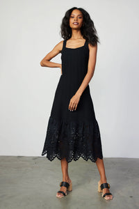 CONTRAST LACE KNIT DRESS - Black