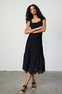 CONTRAST LACE KNIT DRESS - Black