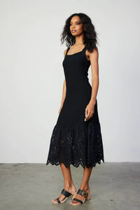 CONTRAST LACE KNIT DRESS - Black