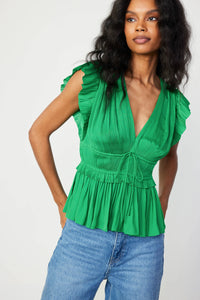 MARA PLEATED BLOUSE - Deep Spring Green