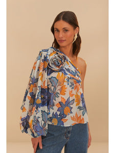 SUMMER FLOWER ONE SHOULDER BLOUSE