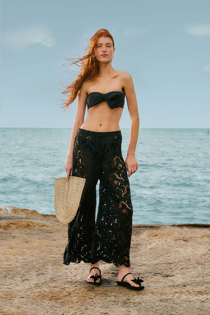 SEASHELL EYELET PANT - Black