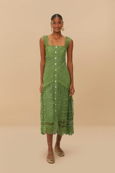 NAUTICAL GUIPURE MAXI DRESS - Green