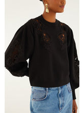 LACE KNIT SWEATER - Black