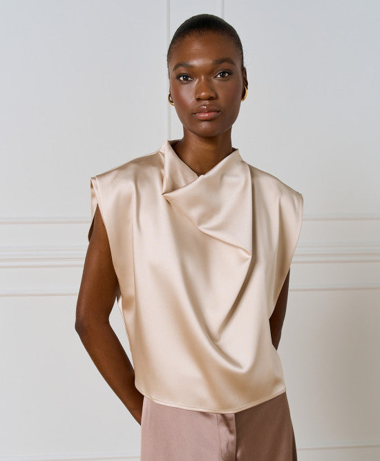 SLEEVELESS DRAPED TOP- Vanilla