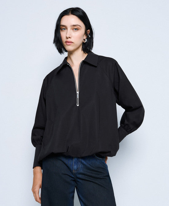 BLOUSE WITH COLLAR AND ZIPPER- Black