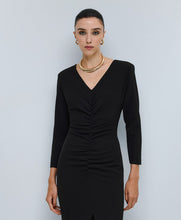 MIDI DRESS WITH RUCHING- Black