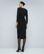 MIDI DRESS WITH RUCHING- Black