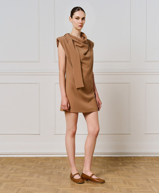 SLEEVELESS MINI DRESS- Camel