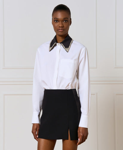 SHIRT WITH DETACHABLE RHINESTONE- White