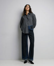 STRIPED SHIRT WITH RHINESTONES- White