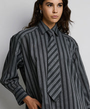 STRIPED SHIRT WITH RHINESTONES- White