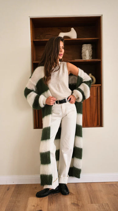 KAY CARDIGAN - Khaki Stripe