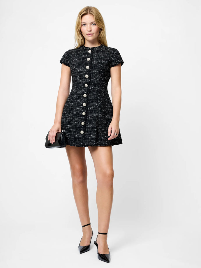 SPECKLED TWEED MINI DRESS - Black