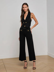 MADRID WIDE LEG KNIT PANT - Black/Gold