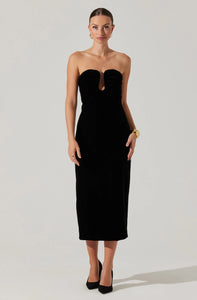 ARISTA VELVET MIDI DRESS - Black