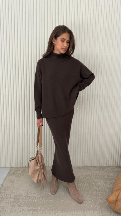 ALMA PENCIL SKIRT - Dark Espresso