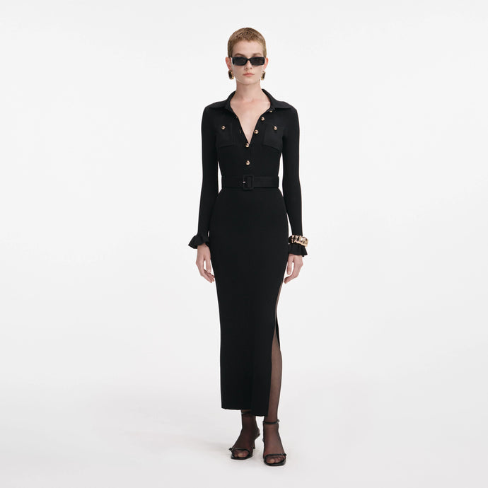 BLACK RIBBED KNIT MAXI DRESS
