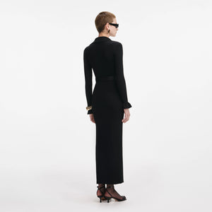 BLACK RIBBED KNIT MAXI DRESS