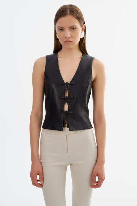 BASTINA LEATHER TOP - Black
