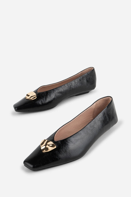 CELDA CRINKLE PATENT FLAT - Black