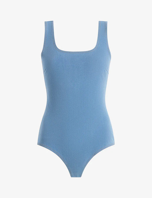 DENIM SQUARENECK BODYSUIT- Washed Indigo