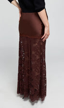 PERRINE LACE SATIN SKIRT - Espresso