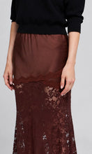 PERRINE LACE SATIN SKIRT - Espresso