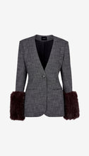 COLLARLESS BLAZER DETACHABLE CUFFS - Pepper Tweed