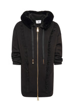 FAUX FUR TRIM LONG HOODIE - black