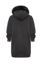 FAUX FUR TRIM LONG HOODIE - black