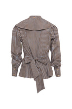 RUFFLE STRIPE BLOUSE - Coffee