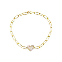 PAVE COLOURED HEART BRACELET - Mother of Pearl