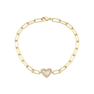 PAVE COLOURED HEART BRACELET - Mother of Pearl
