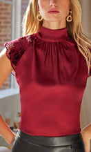 RACHEL VELVET LACE BLOUSE - Crimson