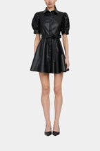 NELLY MINI SHIRT DRESS - Black Faux Leather