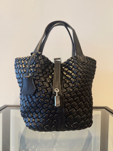 WOVEN LOCKET HANDBAG - Black